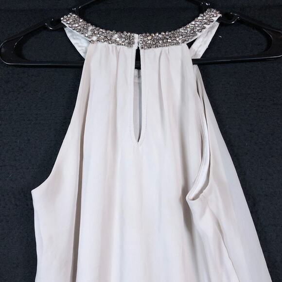 Express Womens Blouse Champagne Bejeweled High Neck Flowy Sleeveless Small - Picture 11 of 12